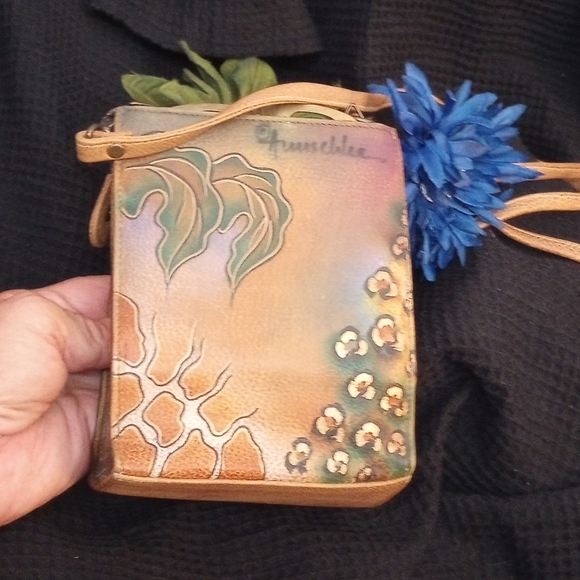 Anuschka Hand painted Triple compartment crossbody organizer Peacock Safari - Picture 3 of 8
